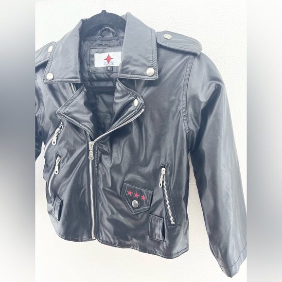 Child’s Size 7 Faux Leather Bike Star USA Eagle Biker Jacket - Picture 3 of 5